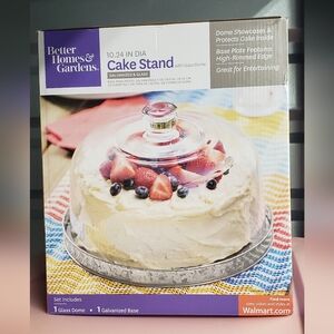 Better Homes & Gardens Cake Stand 10.24in Diameter Glass Dome Galvanized Base